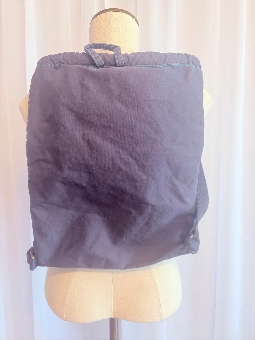 Life is Good Navy Blue Drawstring BackPack with Teal Embroidery Heart Cinch
